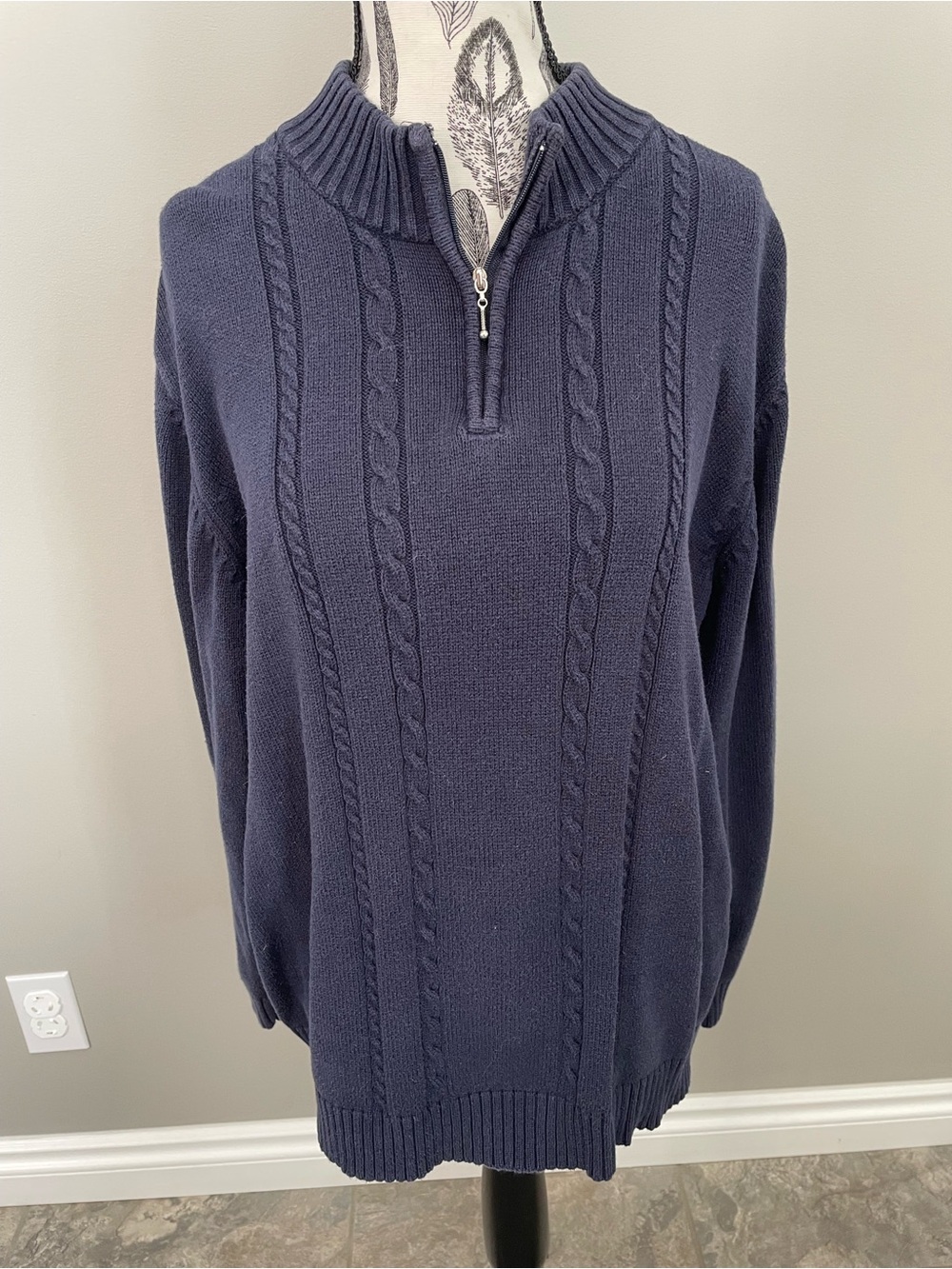 TABI INTERNATIONAL : Navy Half-Zip Cable Knit Sweater